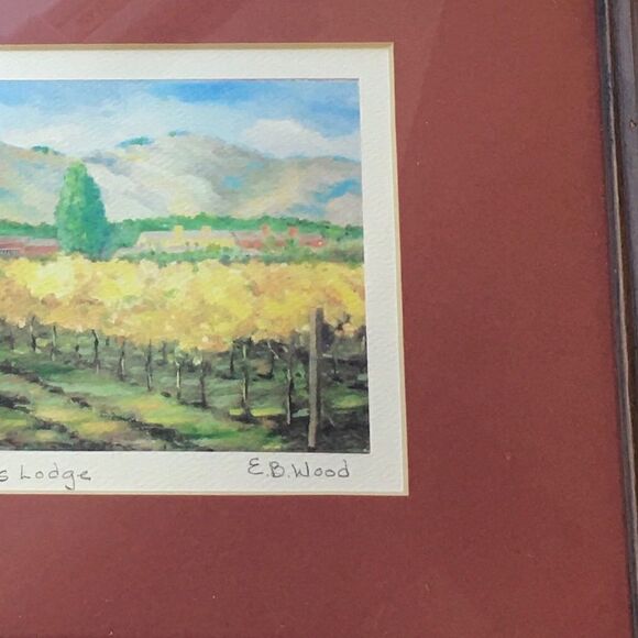 Artist Signed EB Webb Bernardus Lodge Watercolor in Matted Wood Frame - Picture 10 of 14